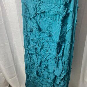Ilenia M. Made in Italy Silk Fringe Maxi Dress in Teal - Size L